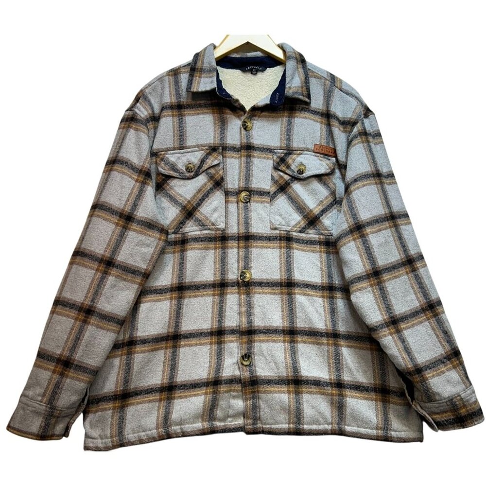 Simply Southern Men's Outdoor Button Up Sherpa Shacket Size XL Gray Plaid